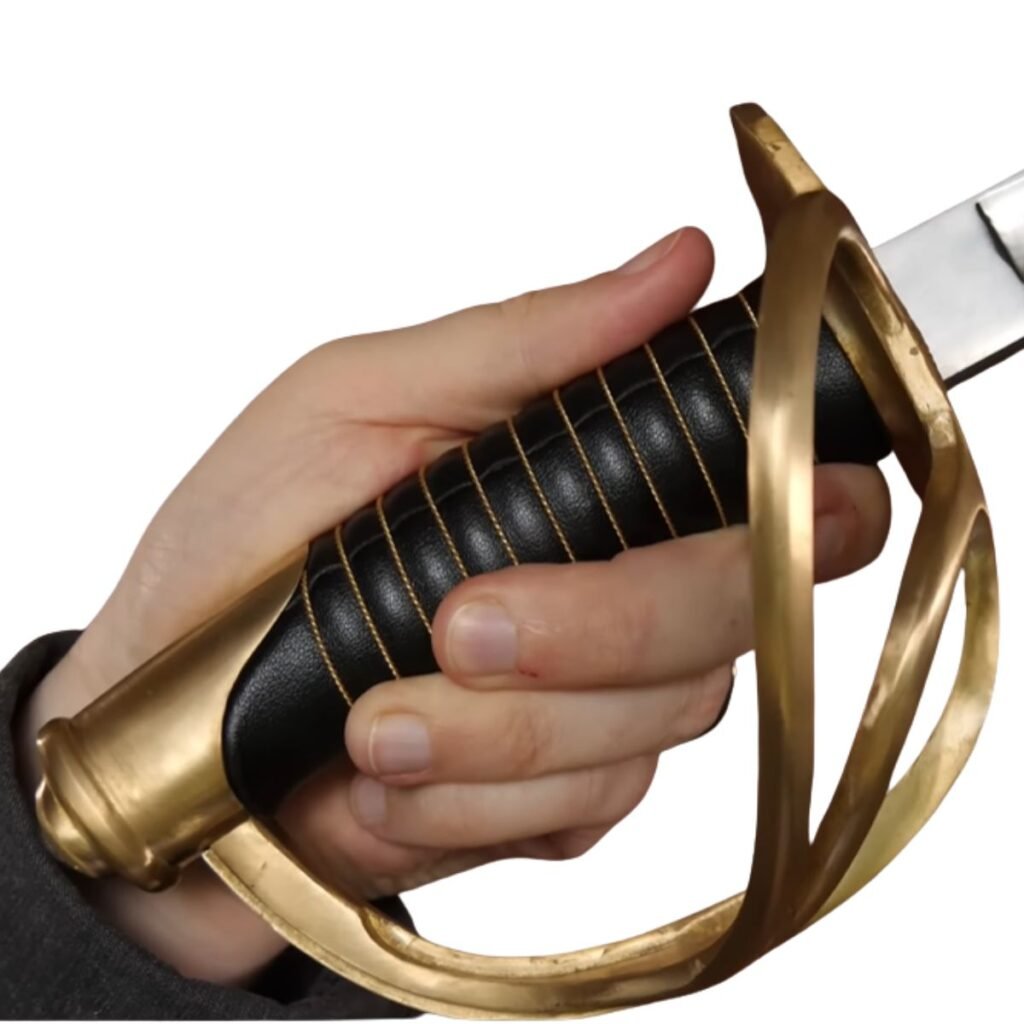 a person holding with hand Civil War Confederate saber guard handle
